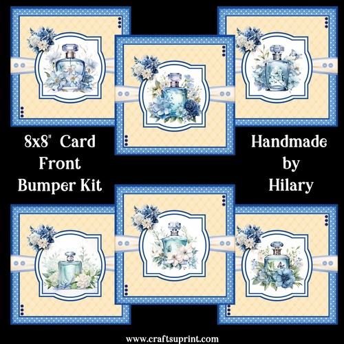 Blue Floral Perfume 8x8 Card Fronts Bumper Kit