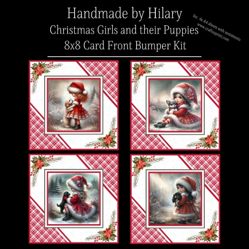 Christmas Girls and their Puppies - 8x8 Card Fronts