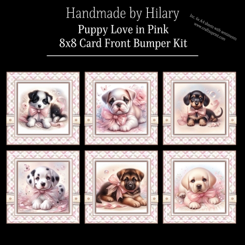 Puppy Love in Pink - 8x8 Card Fronts