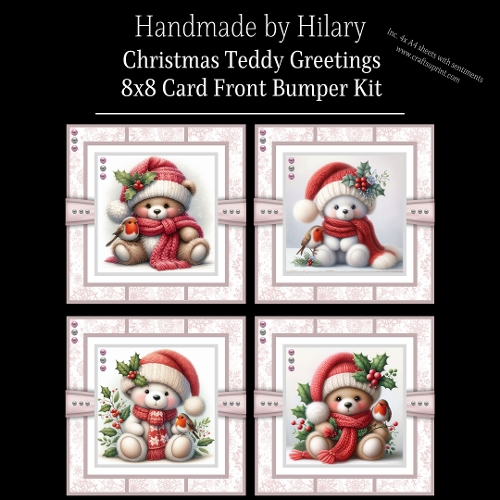 Christmas Teddy Greetings - 8x8 Card Fronts
