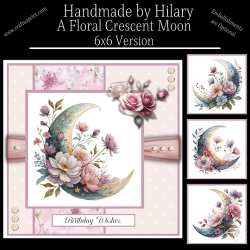 A Floral Crescent Moon - 6x6 Version