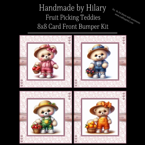 Fruit Picking Teddies - 8x8 Card Fronts
