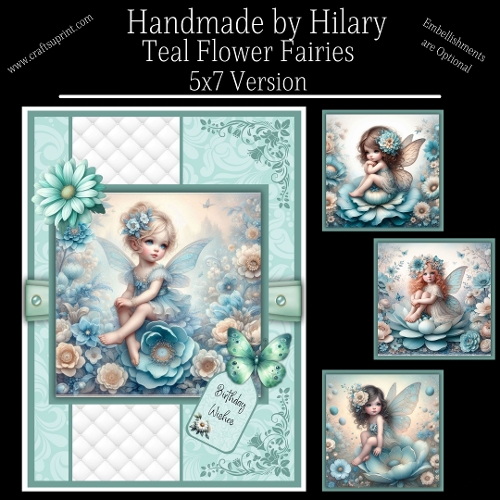 Teal Flower Fairies - 5x7 Version