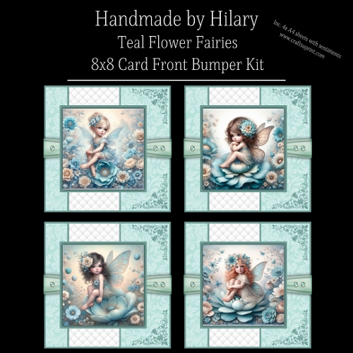 Teal Flower Fairies - 8x8 Card Fronts
