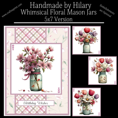 Whimsical Floral Mason Jars - 5x7 Version