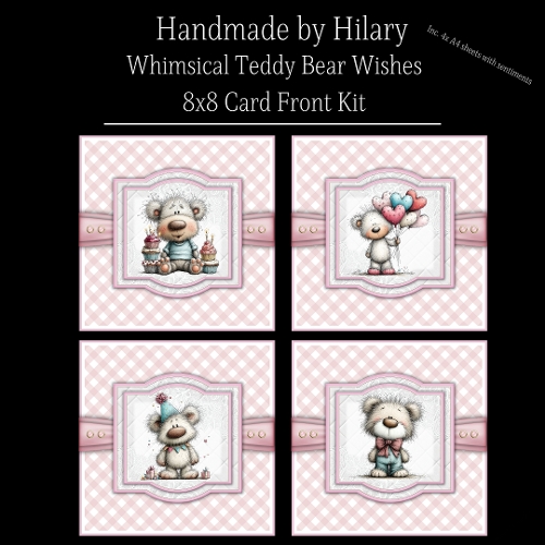 Whimsical Teddy Bear Wishes - 8x8 Card Fronts