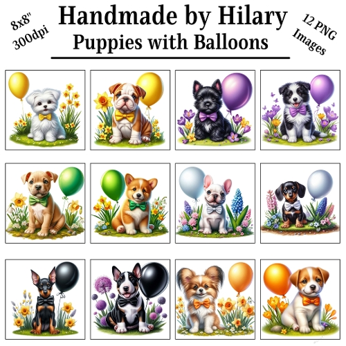 Puppies with Balloons Clipart