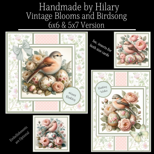 Vintage Blooms and Birdsong - 6x6 and 5x7 Version