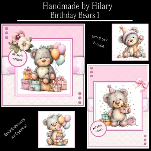 Birthday Bears 1 - 6x6 and 5x7 Version