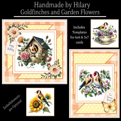 Goldfinches and Garden Flowers