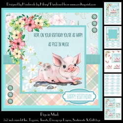 Pigs in Muck Card - 7x7 inch square card