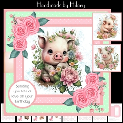 Little Piglet in the Middle - Makes 3 cards (7x7 inch square card mini kit)