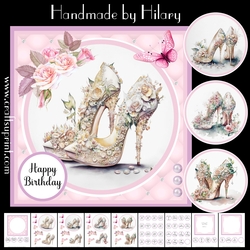 Jewelled Slippers - Makes 4 Cards (7x7 inch square card kit)