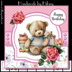 Birthday Bear #1 (7x7 inch square card kit)