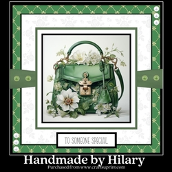 Green and White Peony Handbag