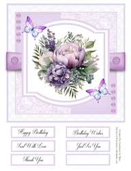 Purple Peonies and Butterflies 8x8 Quick Card - Design 1