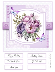 Purple Peonies and Butterflies 8x8 Quick Card - Design 2