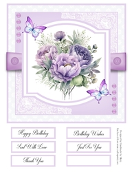 Purple Peonies and Butterflies 8x8 Quick Card - Design 4