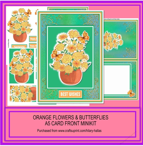 Orange Flowers & Butterflies A5 Card Minikit