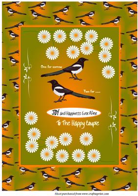 2 Magpies A4 Wedding Card