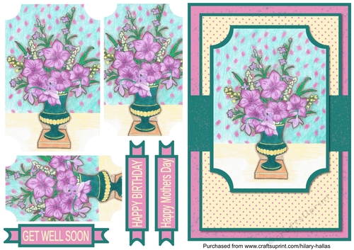 Green Vase of Purple Flowers