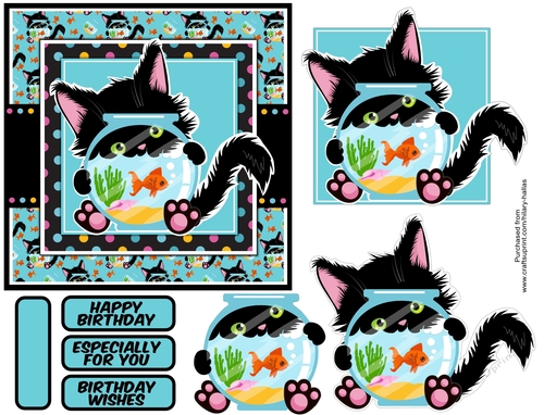 Black Kitty With Goldfish Bowl