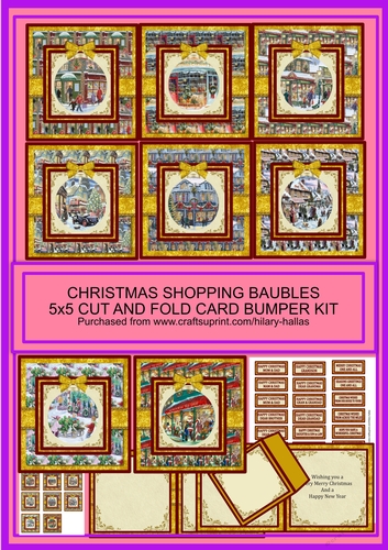 Christmas Shopping Baubles 5x5 Cut & Fold Card Bumper Kit