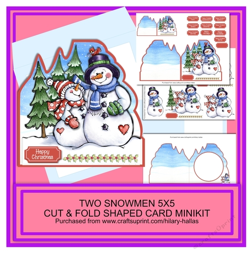 Two Snowmen 5x5 Cut & Fold Shaped Card Minikit
