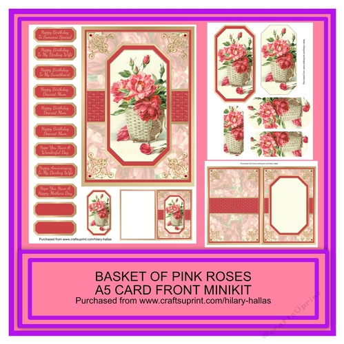 Basket of Pink Roses A5 Card Front Minikit