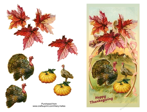 Turkeys & Pumpkin with Leaves