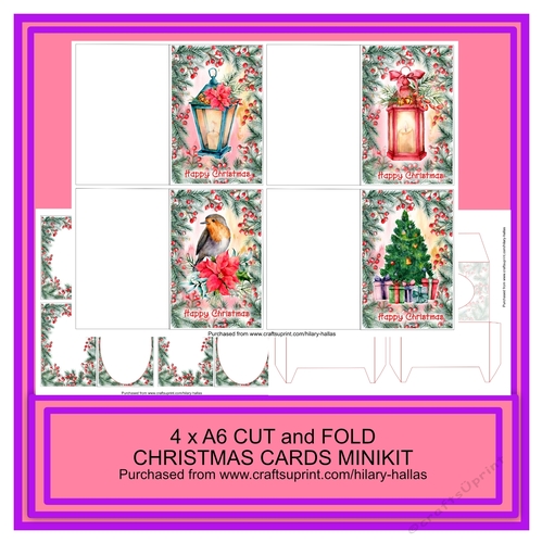 4 x A6 Cut and Fold Christmas Cards Minikit
