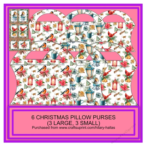 6 x Christmas Pillow Purses 3 x large 3 small