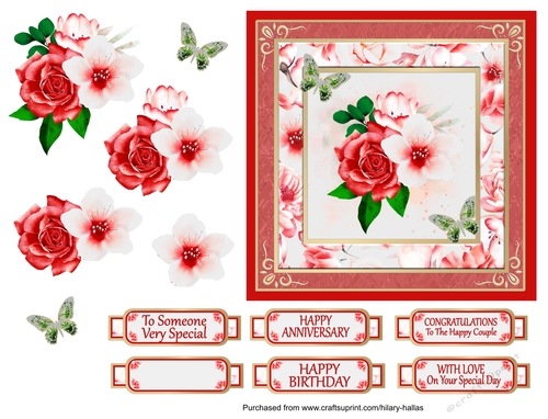 Red & White Floral 6x6