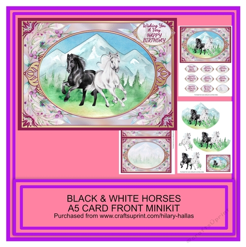 Black & White Horses A5 Card Front Minikit