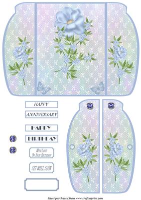 Blue Flower & Lace Gatefold Card