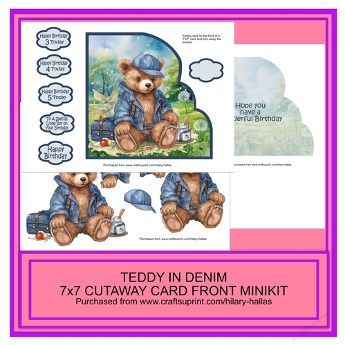 Teddy in Denim 7x7 Cutaway Card Front Minikit