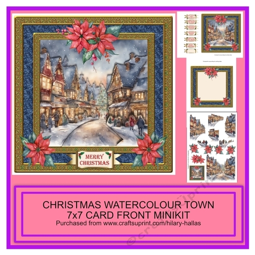 Christmas Watercolour Town 7x7 Card Front Minikit