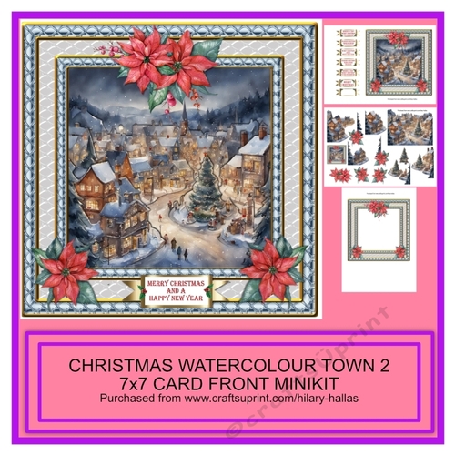 Christmas Watercolour Town 2 7x7 Card Front Minikit