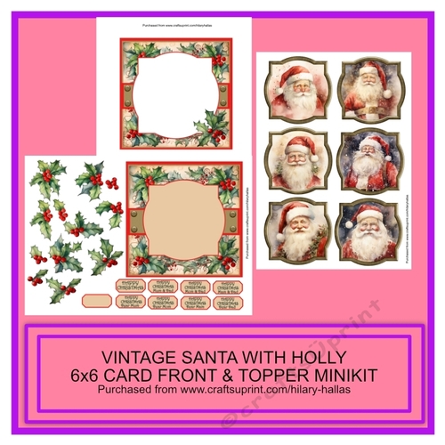 Vintage Santa With Holly 6x6 Card Front & Toppers Minikit