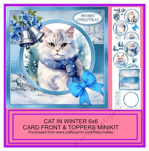 Cat in Winter 6x6 Card Front & Toppers Minikit