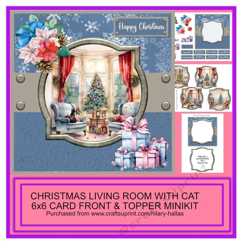 Christmas Living Room With Cat 6x6 Card Front & Topper Minikit