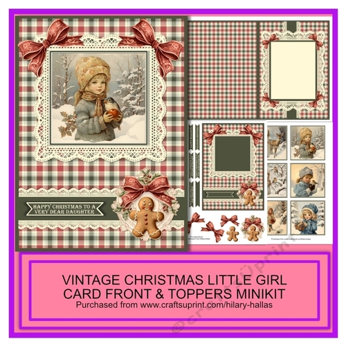 Vintage Christmas Little Girl A5 Card Front & Toppers Minikit