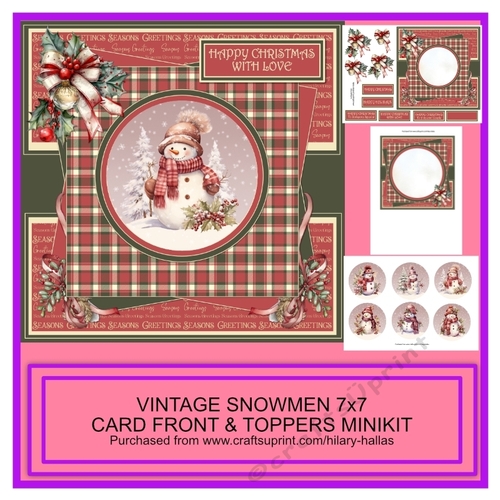 Vintage Christmas Snowman 7x7 Card Front & Toppers Minikit
