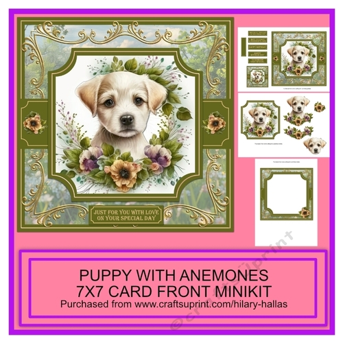 Puppy With Anemones 7x7 Card Front Minikit