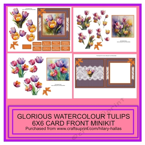 Glorious Watercolour Tulips 6x6 Card Front Minikit