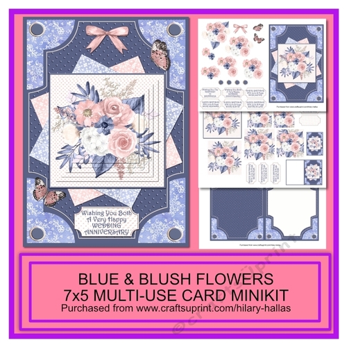 Blue & Blush Flowers 5x7 Multi-Use Card Minikit