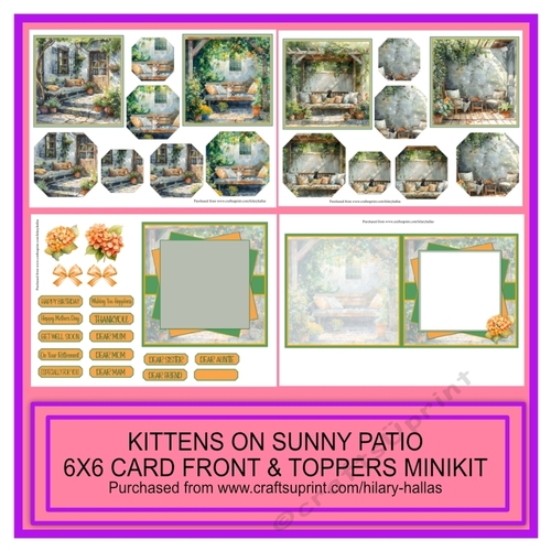 Kittens on Sunny Patio 6x6 Card Front & Toppers Minikit