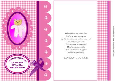 Pink Gingham Baby Daughter Card