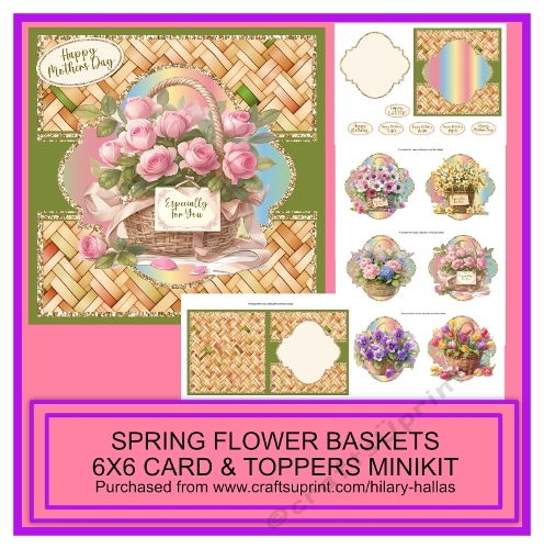 Spring Flower Baskets 6x6 Card With Toppers