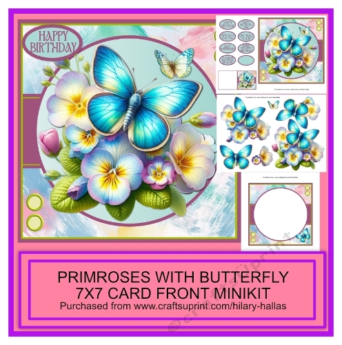 Primroses With Butterfly 7x7 Card Front Minikit